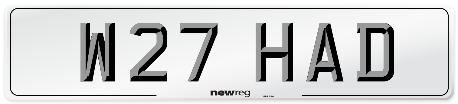 W27 HAD Number Plate from New Reg